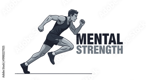 Illustration Of A Man Running And The Concept Of Mental Strength For Fitness