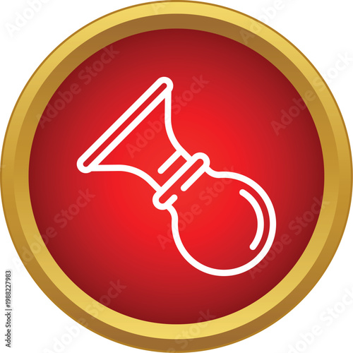 Minimalist white air horn symbol on a red circular background with gold border