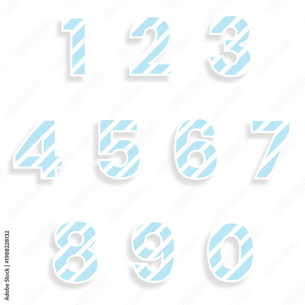 Fototapeta premium Striped numbers font png set