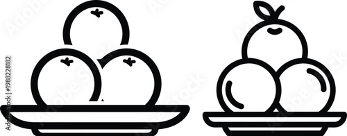 line drawing of two plates of fruit