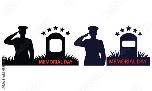 Memorial day soldier salute with grave tribute patriotic illustration