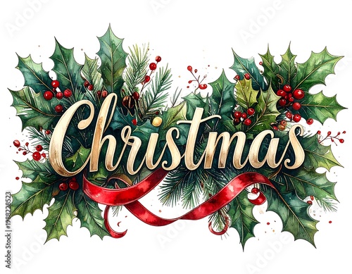 Festive watercolor art featuring the word 