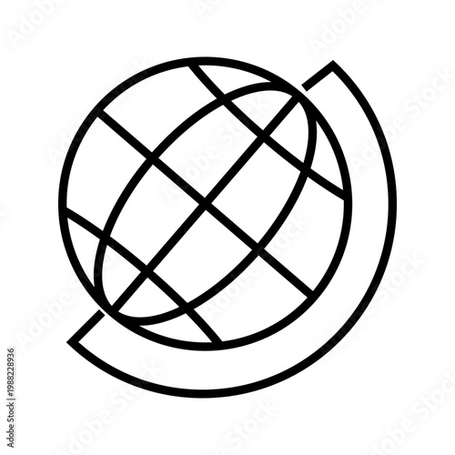 Minimal outline icon of globe with circular motion lines representing global movement, international connectivity, and worldwide systems.