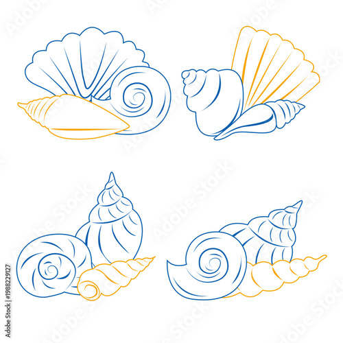 Set Blue and Yellow Seashells Coastal Marine Collection