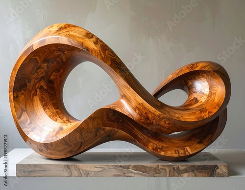 Abstract polished wood sculpture with flowing organic curves