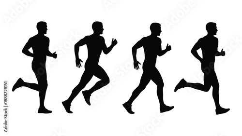 Four silhouettes of men running demonstrating different stages of a running stride