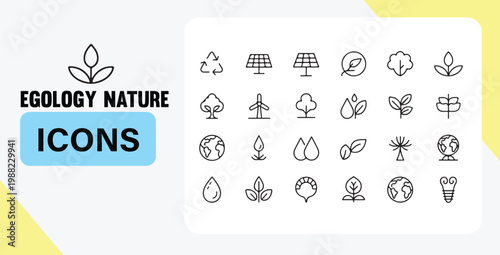 Collection of ecofriendly nature and ecology icons for green projects