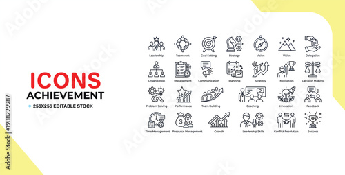 Collection of editable achievement and business icons for professional presentations and projects