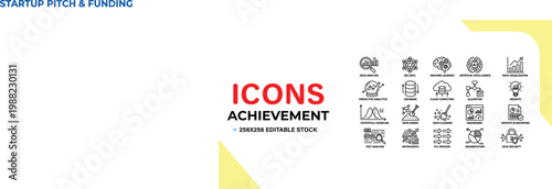 Colorful achievement icons set for startup pitch funding and business presentations