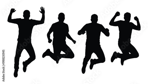 Four silhouettes of men jumping in the air captured in a dynamic pose
