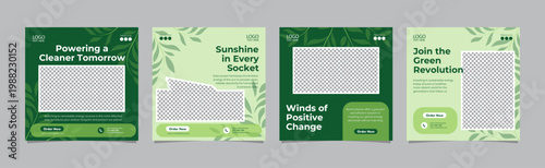 Renewable Green Energy Social Media Post Templates for Sustainable Marketing and Solar Wind Power Promotion, Editable AI file