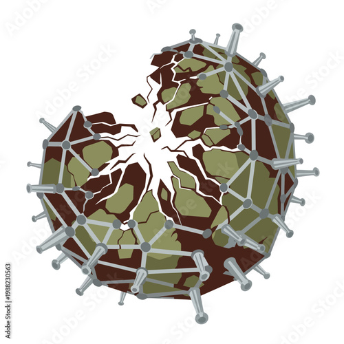 Vector illustration of a virus cell breaking apart conceptual art