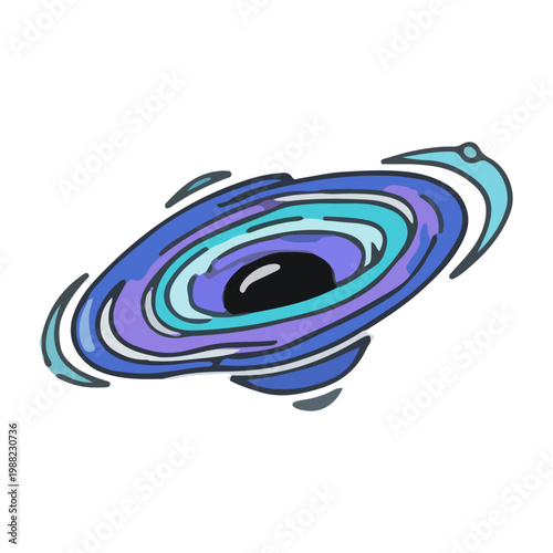 Hand-drawn cosmic vortex with blue and purple swirls