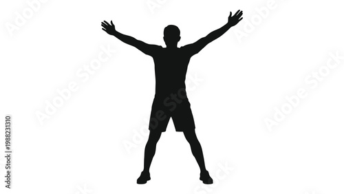 A silhouette of a man with arms outstretched appearing joyful and celebratory