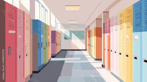 Colorful School Lockers in Hallway