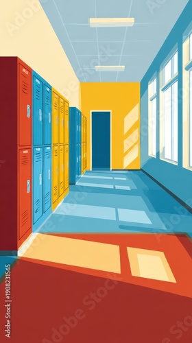 School Hallway With Lockers Illustration