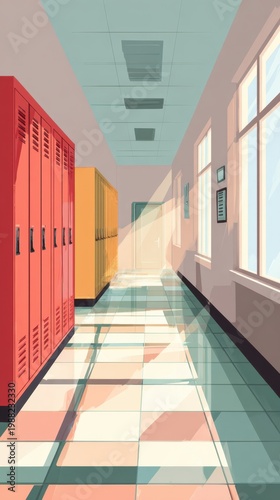 School Hallway With Sunlight and Lockers