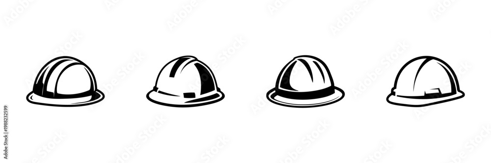 Fototapeta premium Hard Hat Icons In Hand Drawn Style Set. Construction Safety, Worker Protection, Industrial Equipment Doodle Sketch Collection. Occupational Safety Symbols. Isolated Vector Illustration
