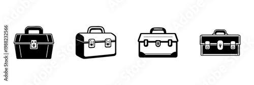 Toolbox Icons In Hand Drawn Style Set. Tool Storage, Organization, Repair Kit Doodle Sketch Collection. Construction And Maintenance Essentials. Isolated Vector Illustration