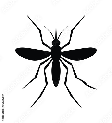 Black mosquito silhouette vector icon, flying insect pest illustration, parasitic bug symbol for health and malaria prevention awareness