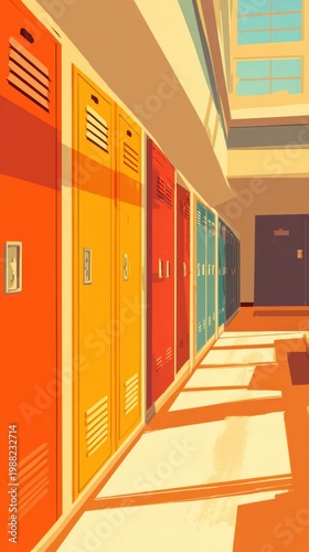 Colorful Hallway with Lockers