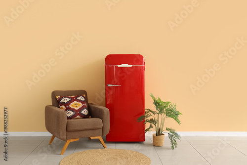 Modern red refrigerator wit...