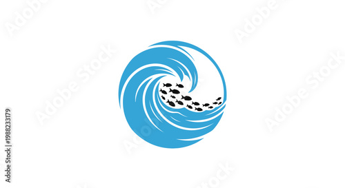 Wave with cheetah running inside blue.