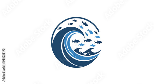 Wave with swimming fish illustration.