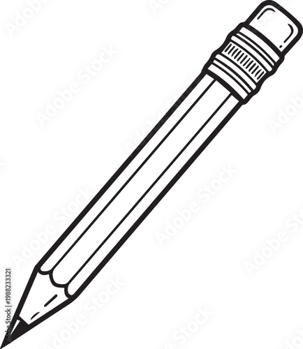 Sharp pencil with eraser outline vector graphic