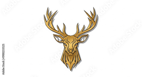 Golden Stag Head Emblem with Antlers.