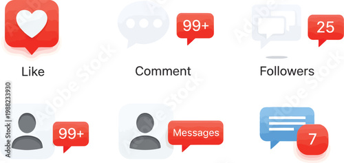 A social media interface with notification icons for likes, comments, and messages