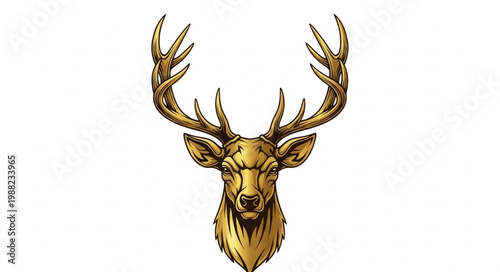 Golden Stag Head Majestic Antlers Regal Creature.