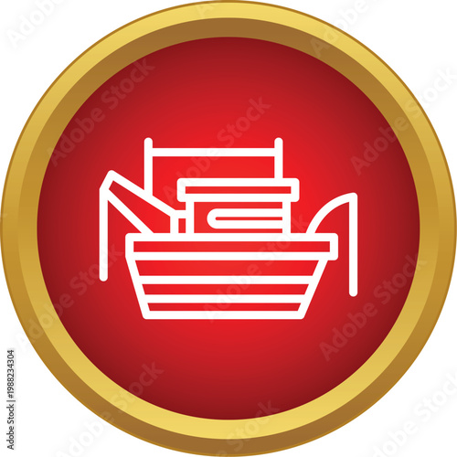 Trawler fishing vessel representing commercial marine industry on a red circle background