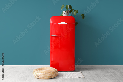 Modern red refrigerator wit...