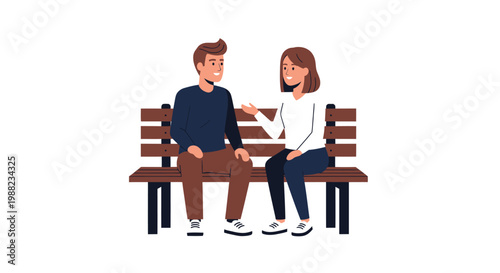 Couple having a casual conversation while sitting on a park bench.