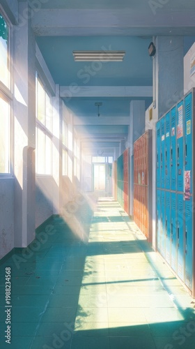 School Hallway With Sunlight Rays