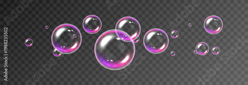 Realistic soap bubbles PNG. Flying soap bubbles on an isolated transparent background. Bubbles from foam or detergent.
