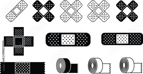 Medical bandage adhesive tape silhouette illustration design, healthcare artwork concept, first aid theme, wound care symbol, hospital graphic style image