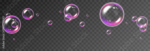 Realistic soap bubbles PNG. Flying soap bubbles on an isolated transparent background. Bubbles from foam or detergent.