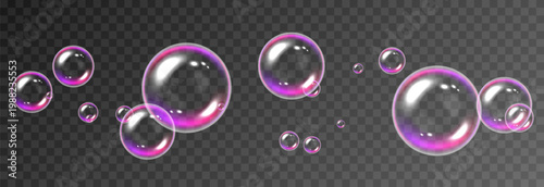 Realistic soap bubbles PNG. Flying soap bubbles on an isolated transparent background. Bubbles from foam or detergent.