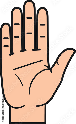 An illustrated hand with lines on the palm and fingers, symbolizing palmistry or hand analysis.