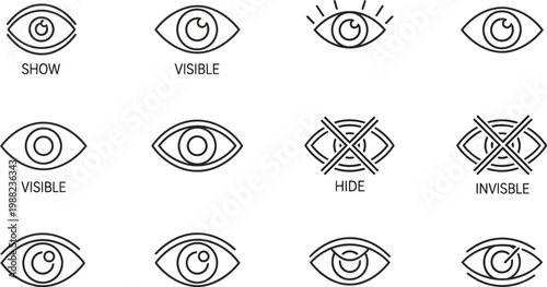 A collection of various eye icons illustrating visibility and invisibility concepts