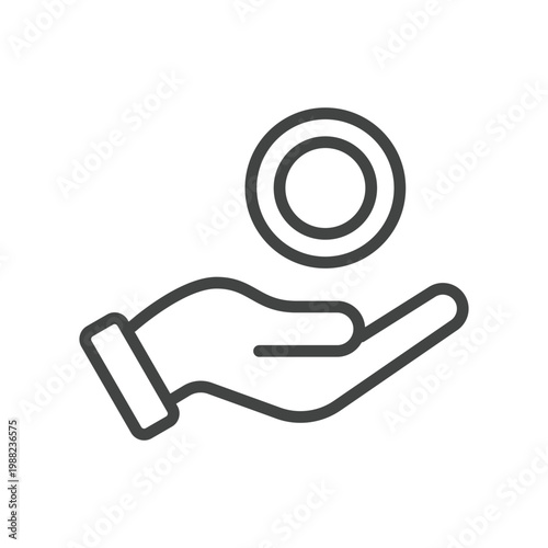 Outline Handdrawn Coin In Hand Minimalist Style Icon Element