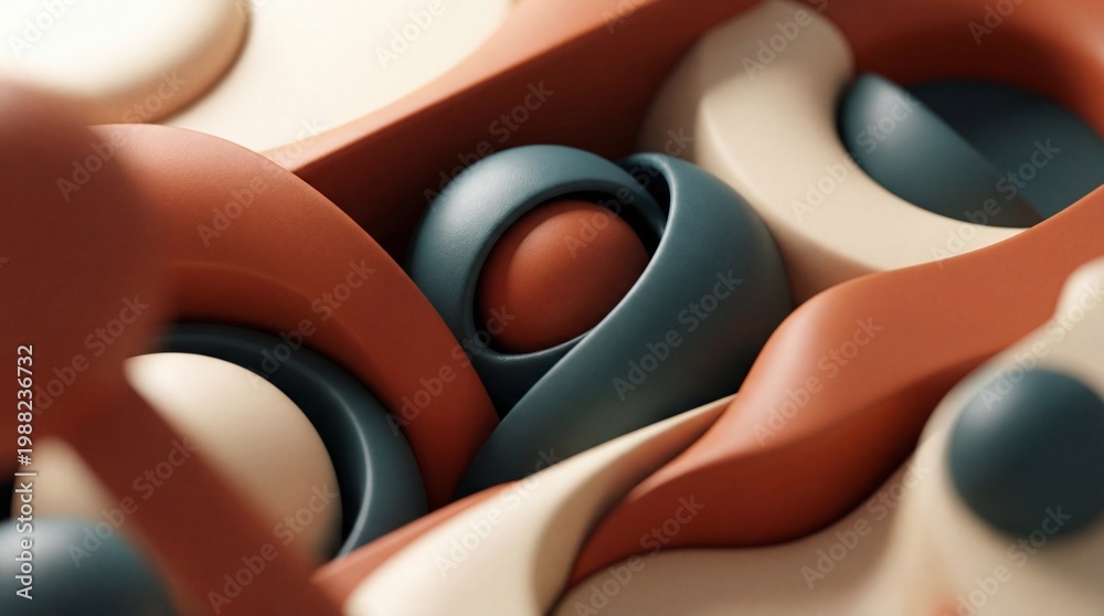 Fototapeta premium Abstract 3D background with smooth terracotta and teal geometric shapes