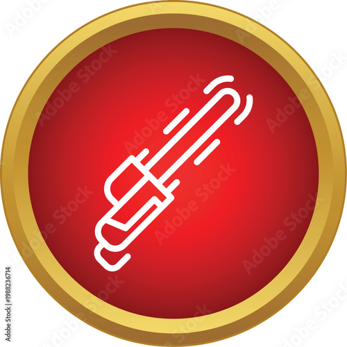 Chainsaw icon with cutting motion lines inside a red and gold circle