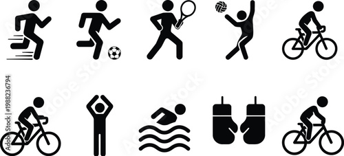 Diverse sports and fitness icons a black and white pictorial representation