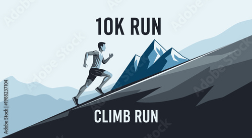 Illustration Of A Runner And A Mountain Graphic For The 10K Climb Run Event