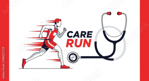 Illustration Of A Runner And Stethoscope Symbolizing Care And Healthcare Services