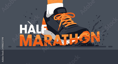 Illustration Of A Runner's Shoe Crushing The Words Half Marathon With Color Details