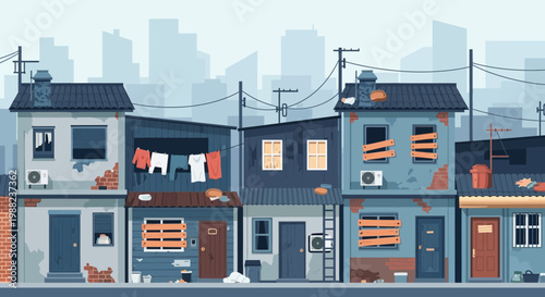 Illustration Of Dilapidated Buildings And The Symbolism Of Societal Disparity